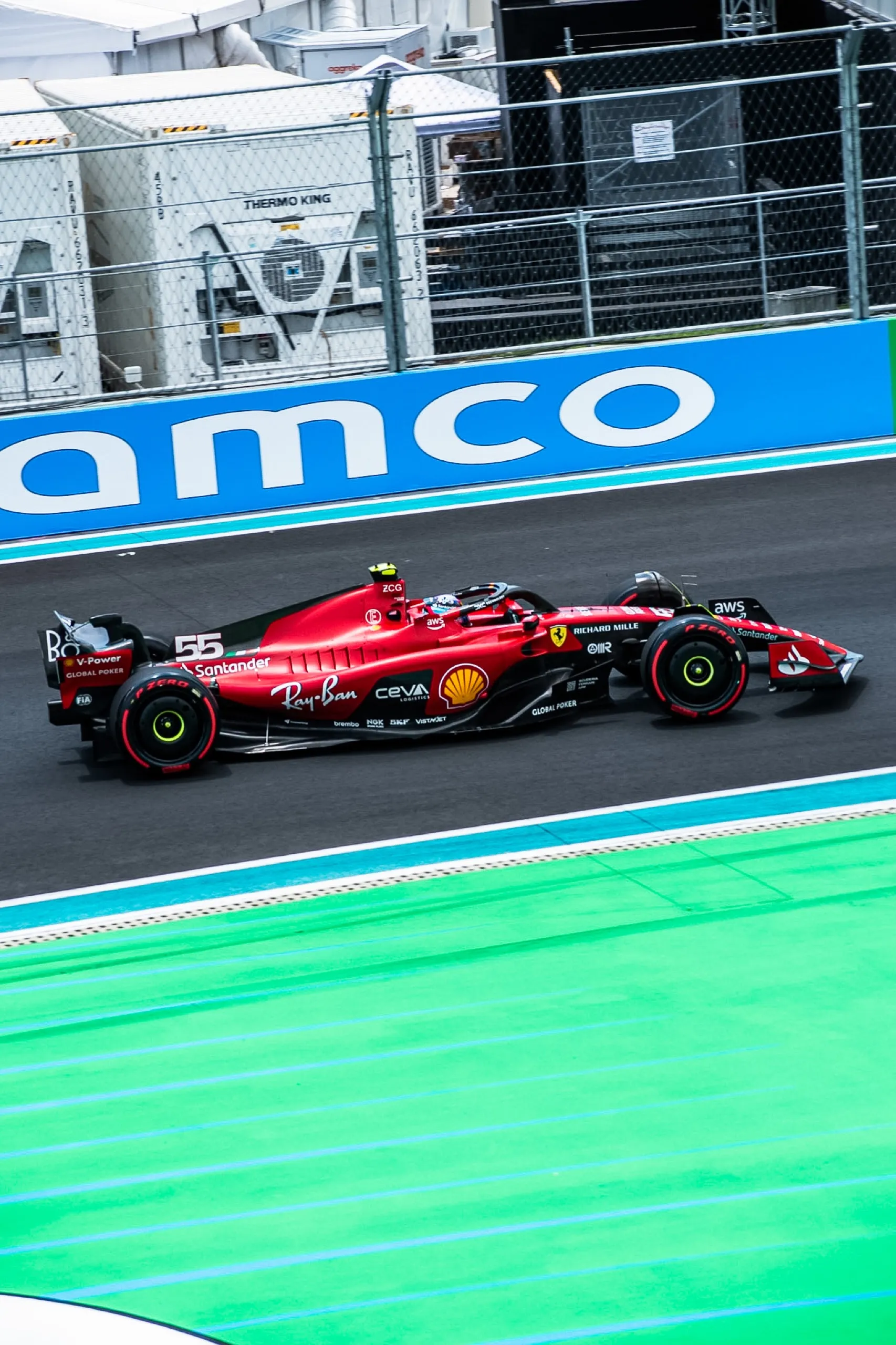 Ferrari SF-23 Formula 1 car (#55, Carlos Sainz) at the Miami Grand Prix